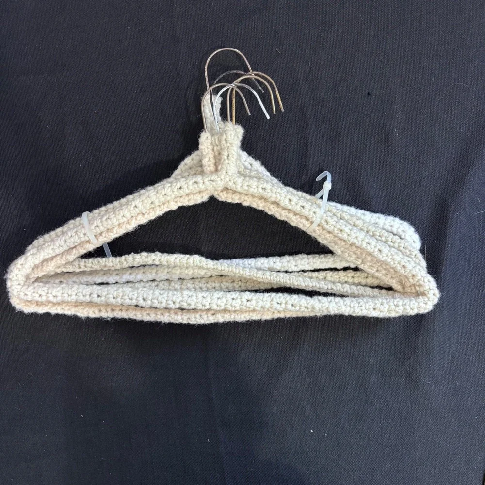 Vintage Hand Crocheted Padded Clothes Hangers Cream Boho Cottagecore Set of 6